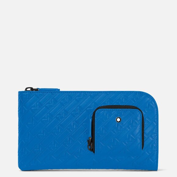 New Montblanc Blue Long Wallet zip closure and pocket. Embossed logo pattern. - Picture 2 of 5